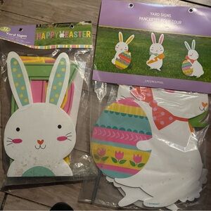 Amscan Easter Bunny Yard Signs - White, Pink, Green